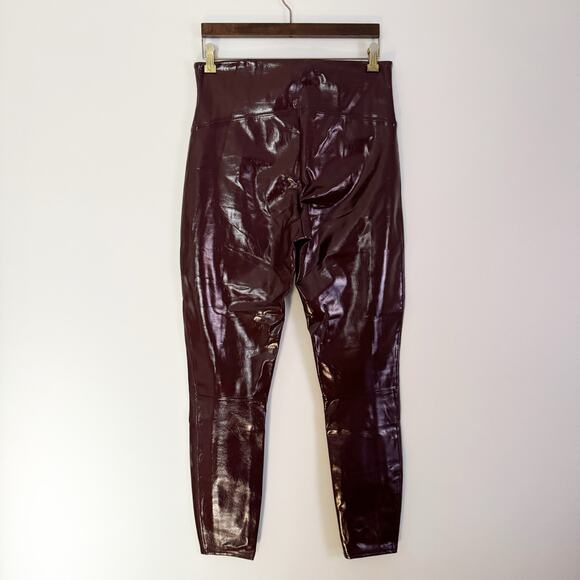 SPANX Faux Patent Leather Leggings Ruby Burgundy XL - Picture 7 of 11